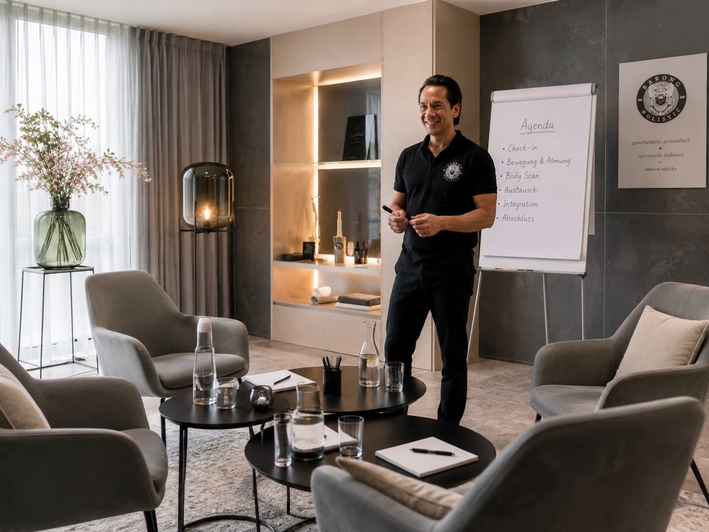 Patrick Susanto Klopf bei einer professionellen Weiterbildung mit Flipchart und Gesprächskreis